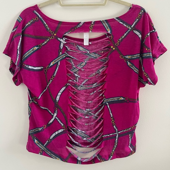 Vintage Julia Fuchsia Pattern Back Cut Top Women’s Size Small - Picture 6 of 11